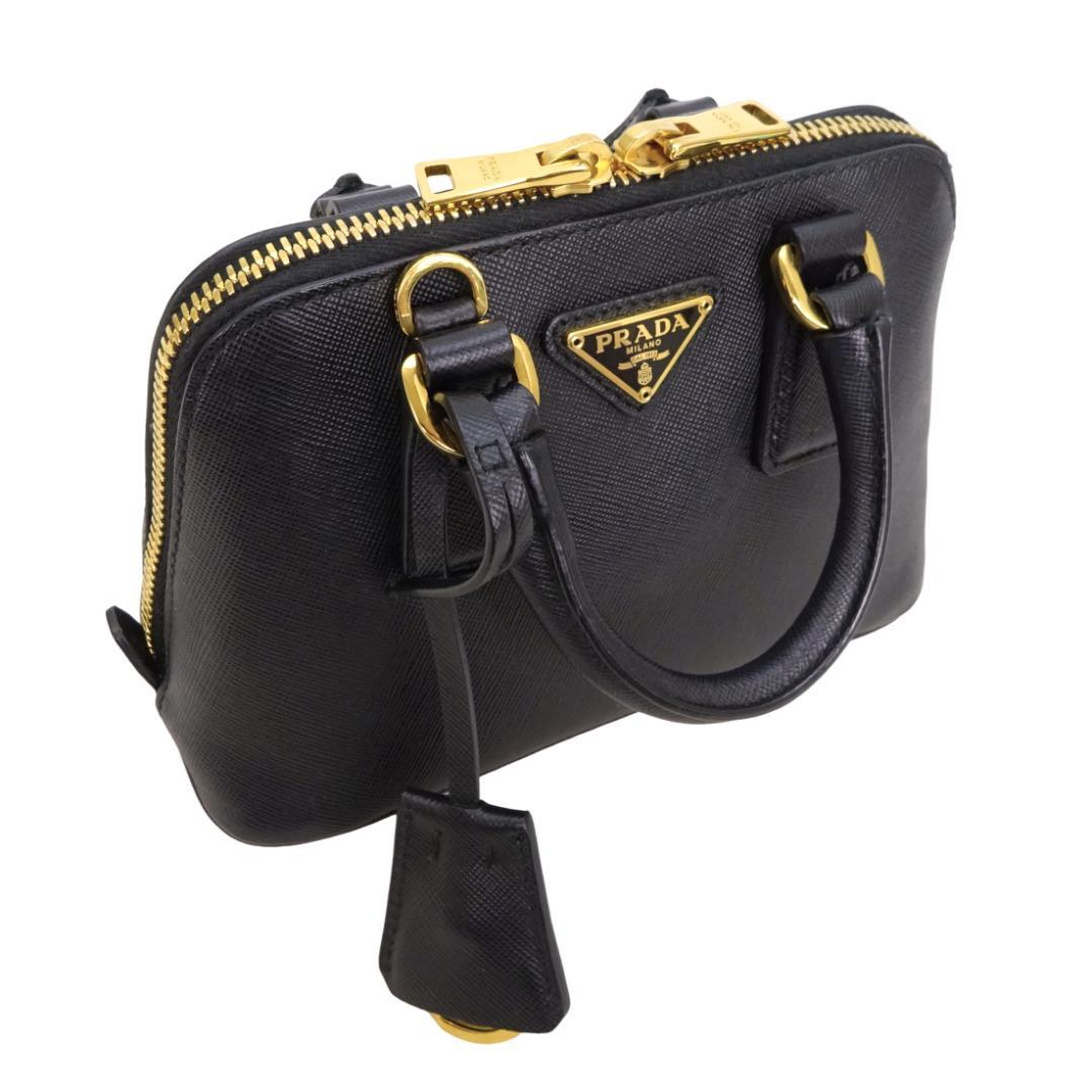 本物 美品 ■プラダ■ミニハンドバッグ 三角ロゴ ブラック サフィアーノ レザー