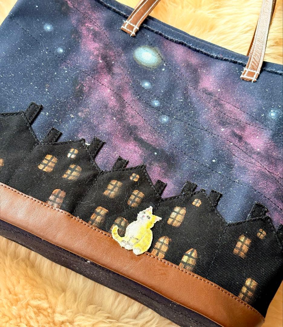 みーこ(^ー^)\"夜な夜なねこの集会\"ネコ夜空のトートバッグ