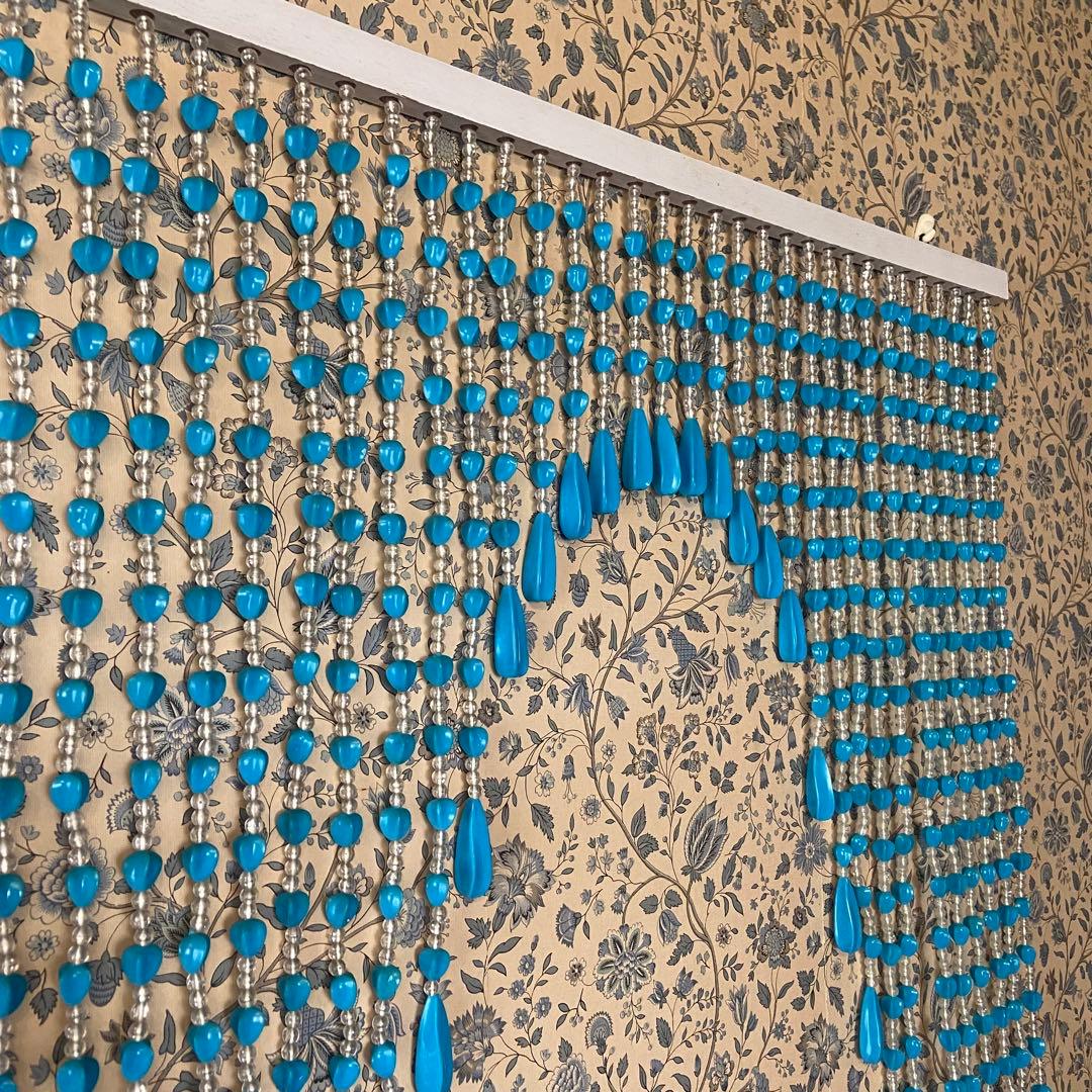 昭和レトロ　ビーズのれん　当時物　レトロポップ　ブルー