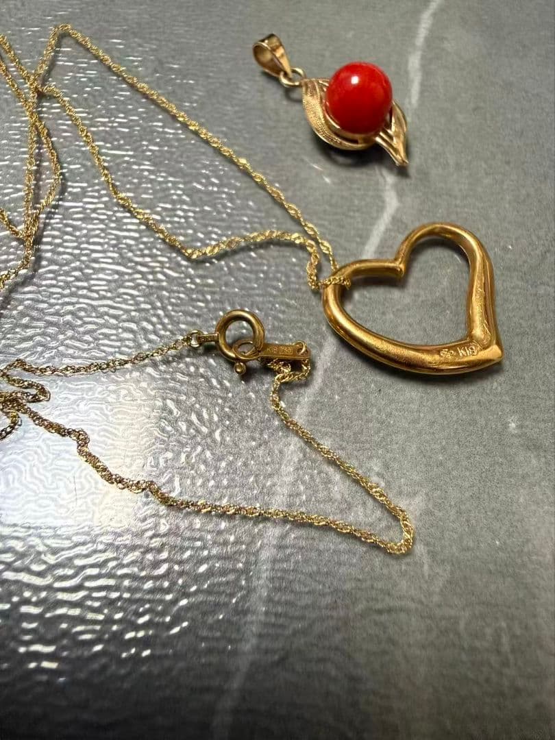 k18ゴールド ネックレス 14K赤珊瑚