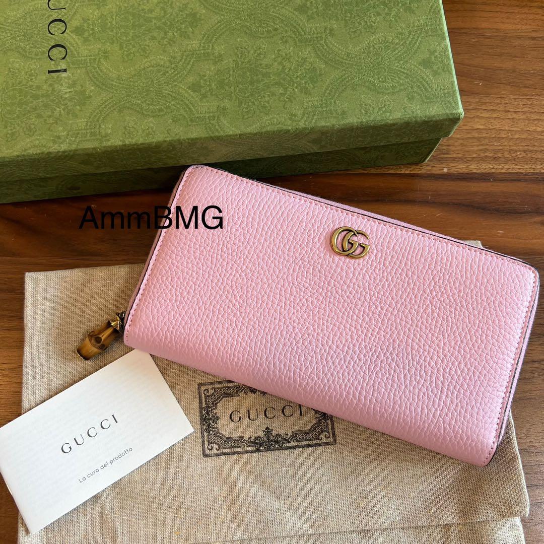 ベ*た様 GUCCI グッチ バンブー ラウンド長財布 GGマーモント ピンク7