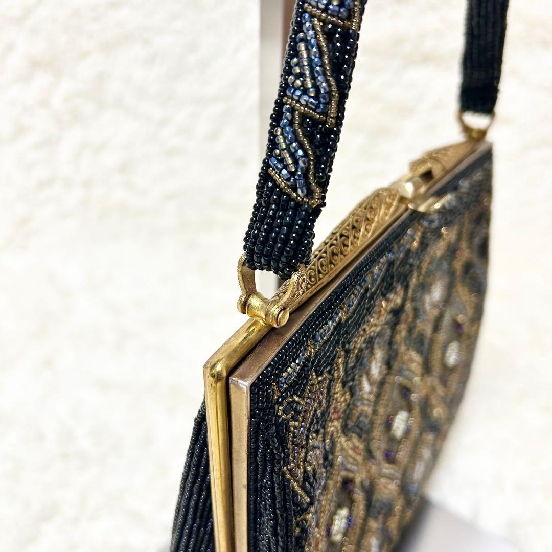 柏ビーズ フォーマルバッグ ビーズバッグ がま口 和装バッグ 冠婚葬祭 総ビーズ