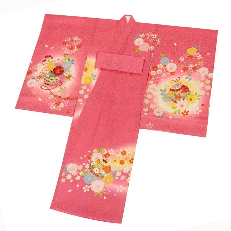 新品（純古典）お宮参り 産着 祝着のきもの　京友禅染　四季花車王朝毬文ぼかし染