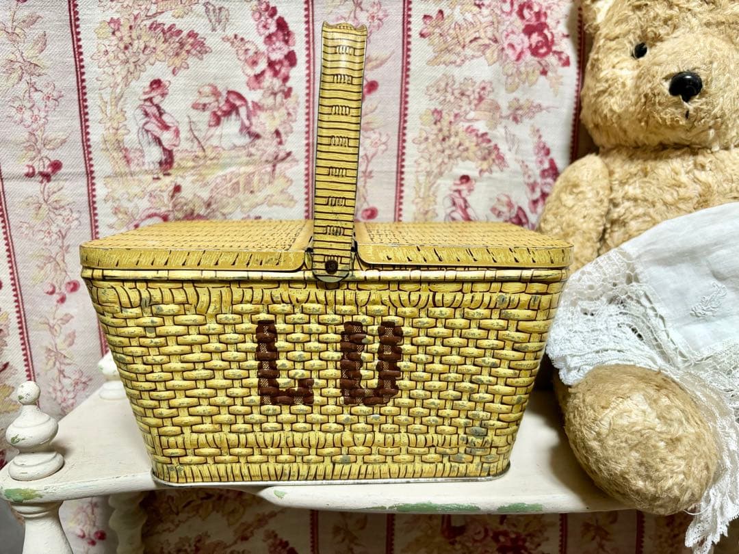 LUビスケット バスケット パニエ 缶 フランスアンティーク　ヴィンテージ