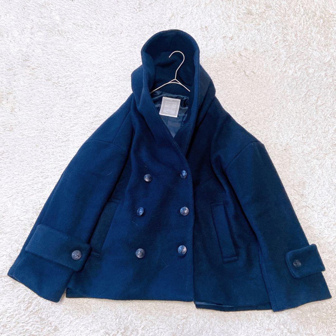 ビアズリー　フーデットウールピーコート ネイビー　フリーサイズ