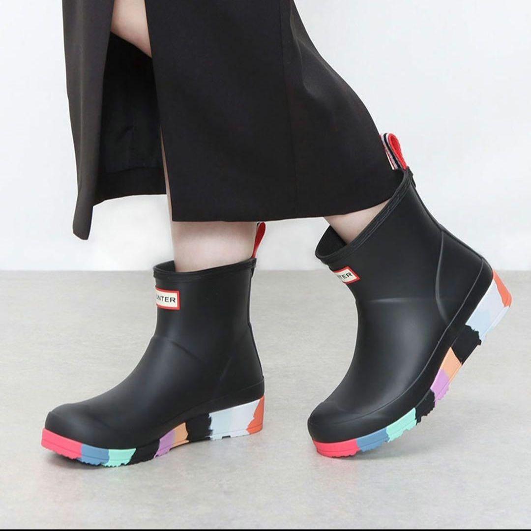 HUNTER ハンター プレイショートストライプソールブーツ 25 レインブーツ