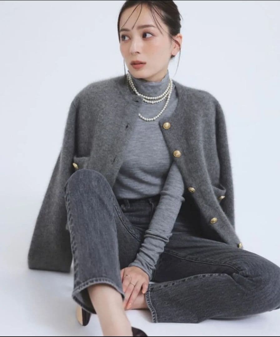 新品 anuans アニュアンス ラクーンブレンドノーカラーニットジャケット