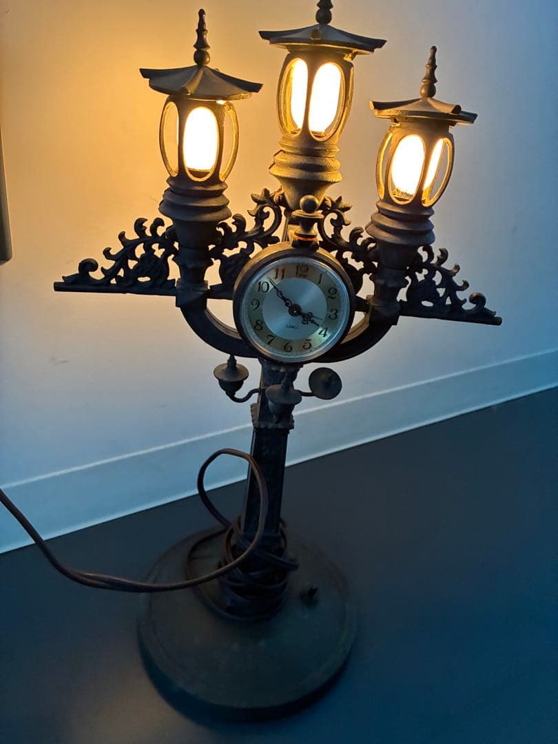 【東京市道路元標•日本橋•完成記念】アンティーク テーブルランプ 時計付き