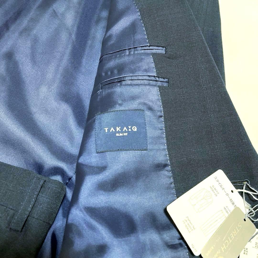 【新品未使用】タカQストレッチスーツダークネイビーチェックAB6