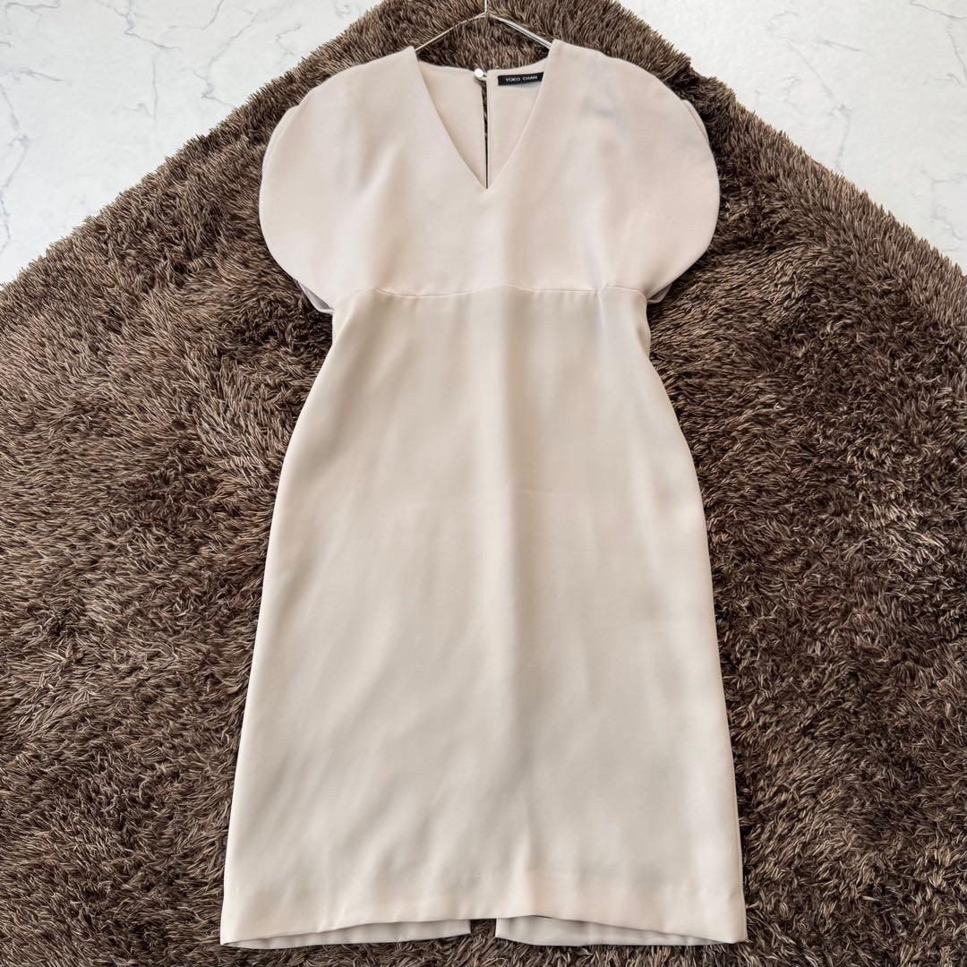 ヨーコチャン ワンピース Vネック ラウンドスリーブ 切替 ドレス 膝丈 38