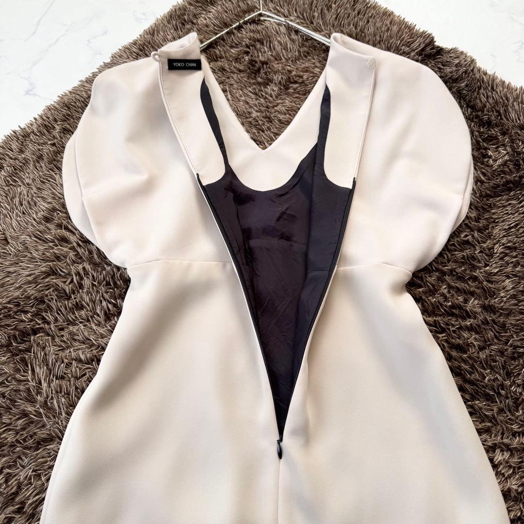 ヨーコチャン ワンピース Vネック ラウンドスリーブ 切替 ドレス 膝丈 38