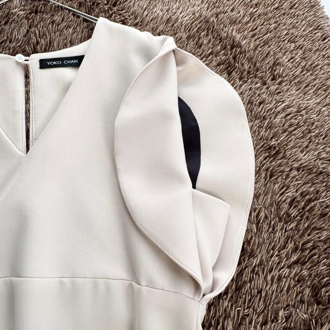 ヨーコチャン ワンピース Vネック ラウンドスリーブ 切替 ドレス 膝丈 38