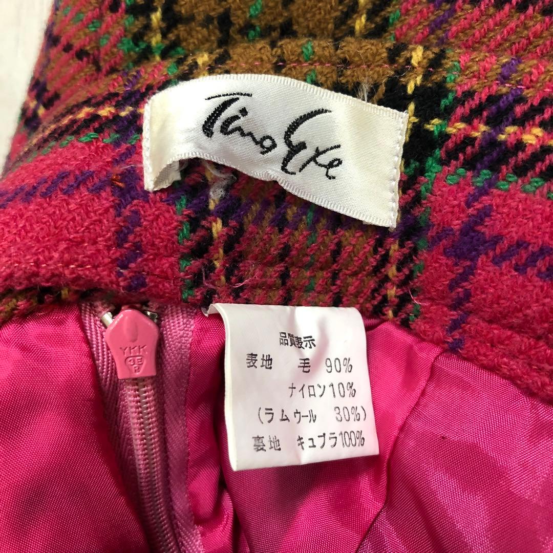 バブリースーツ セットアップ ピンク チェック 昭和レトロ 金ボタン