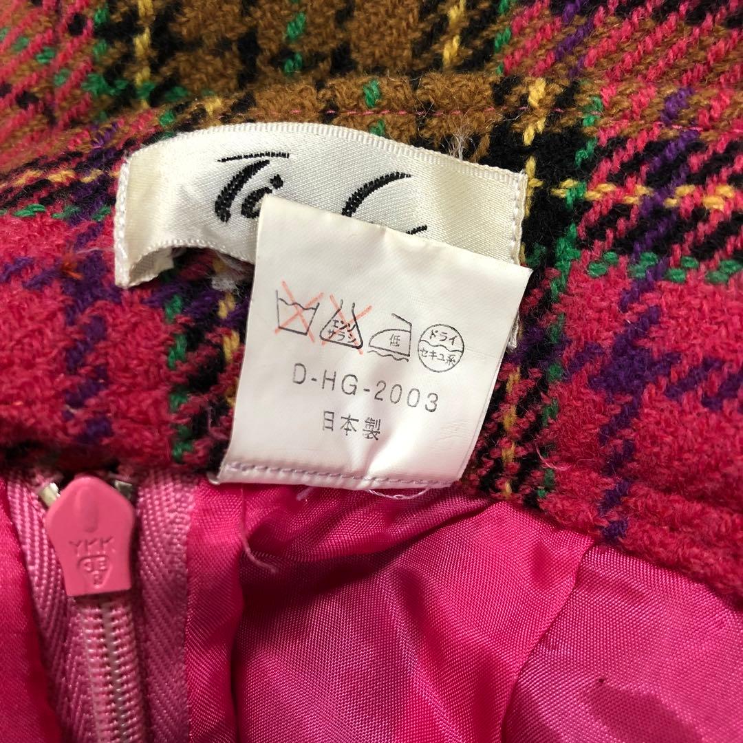 バブリースーツ セットアップ ピンク チェック 昭和レトロ 金ボタン