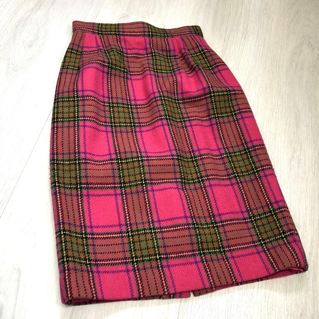 バブリースーツ セットアップ ピンク チェック 昭和レトロ 金ボタン