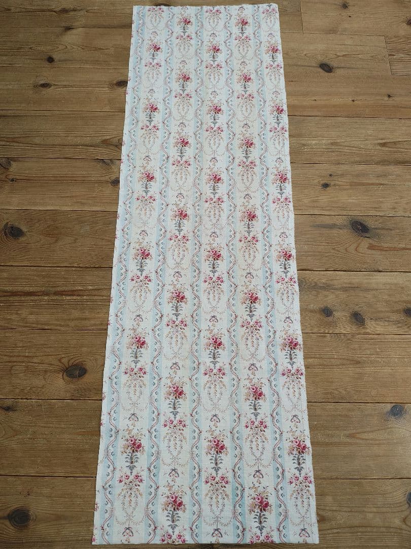 フランス　アンティークファブリック　リボン　ローズ　繊細な柄　100年以上前の布