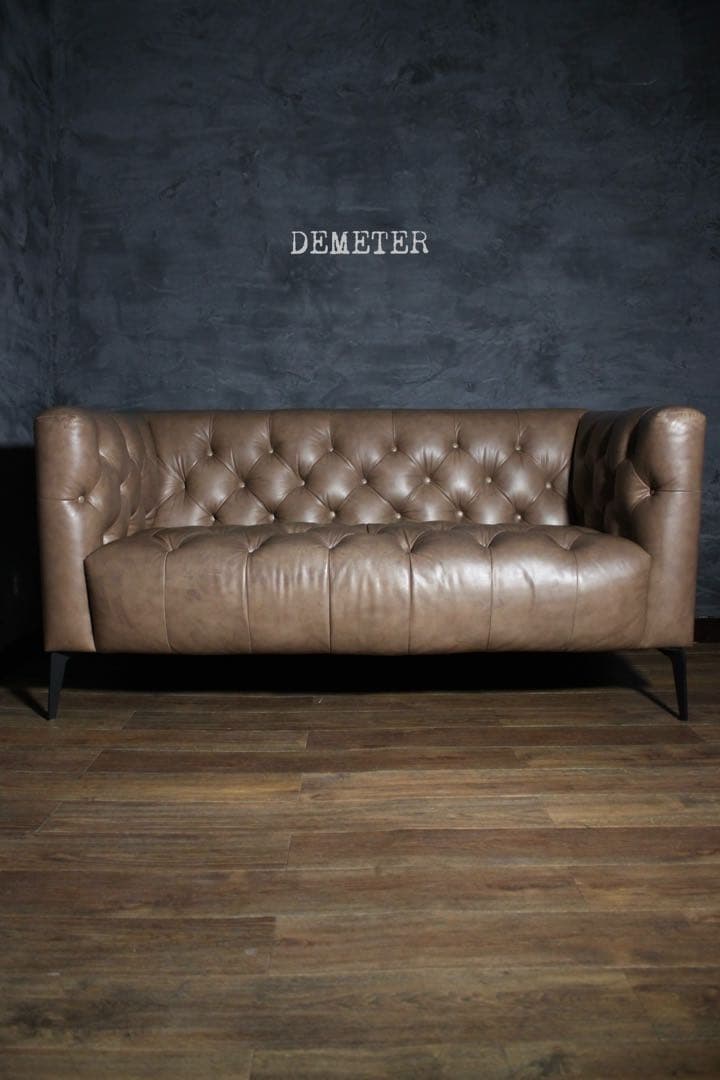 首都圏送無料〜トラモードデメテル18万総本革 レトロボタン ラブソファ ブラウン