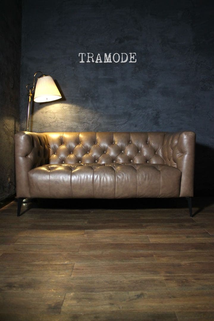 首都圏送無料〜トラモードデメテル18万総本革 レトロボタン ラブソファ ブラウン