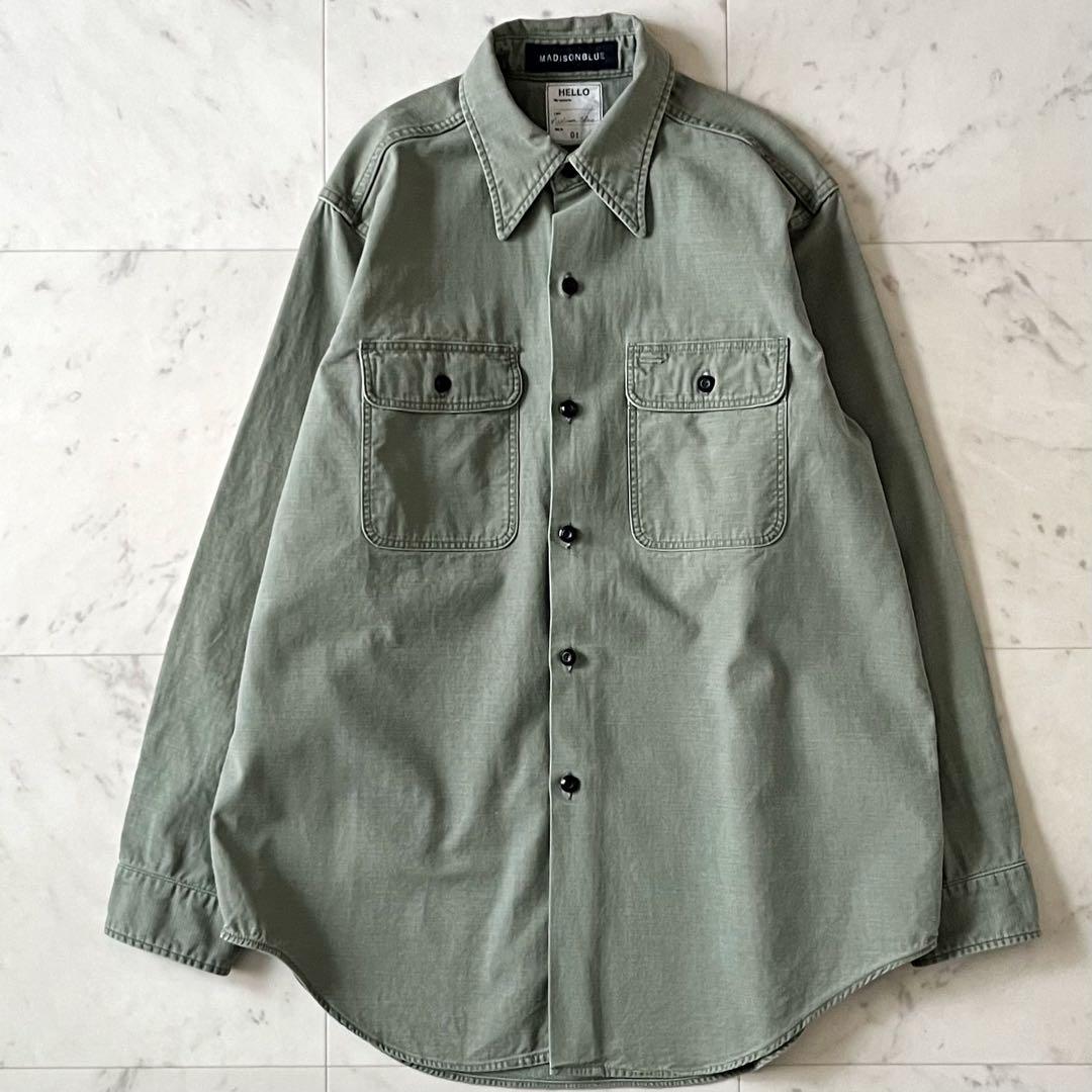美品＊マディソンブルー ハンプトンシャツ サイズ01 カーキ 長袖 ロゴ刺繍