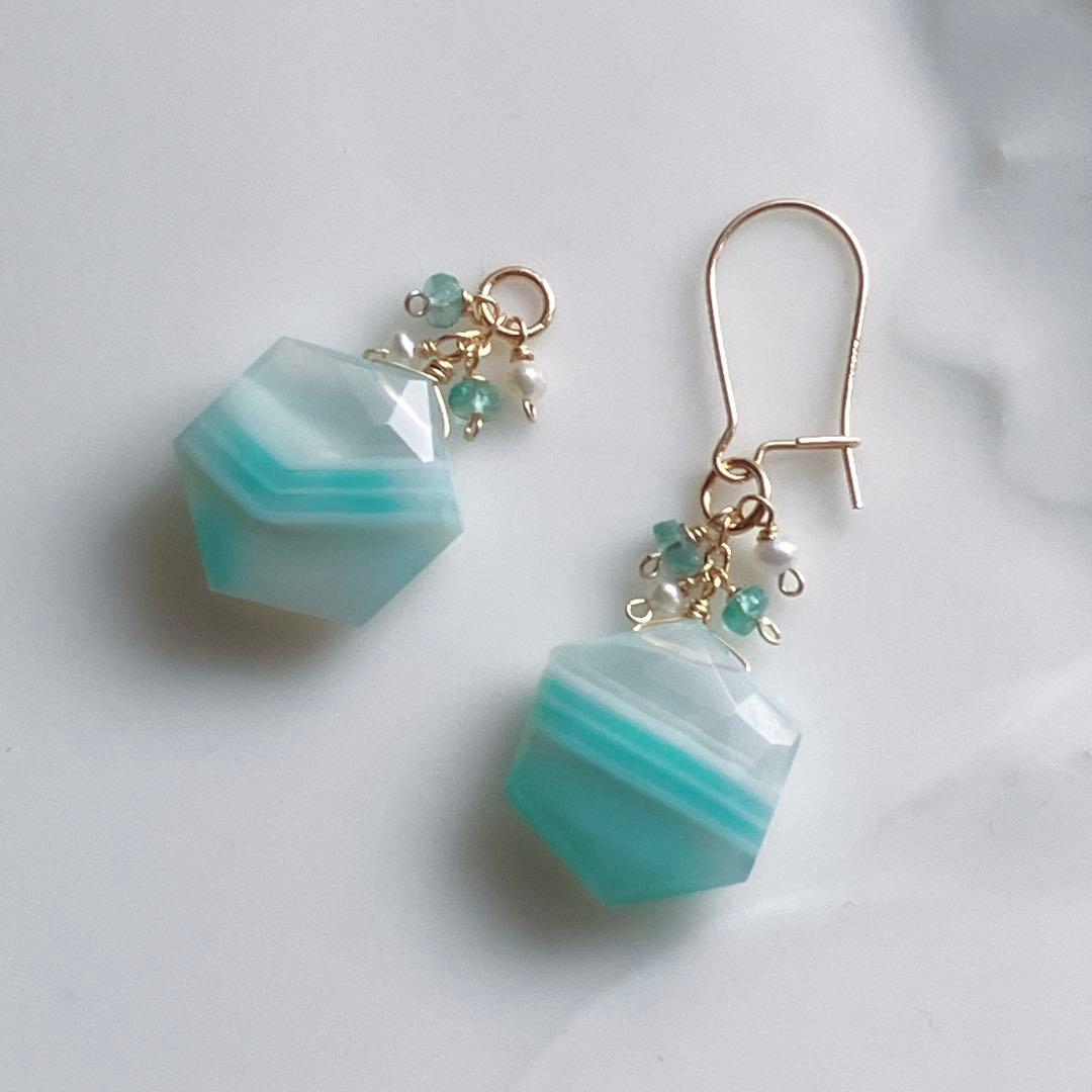 Kaya◆カラーバンデットアゲート×エメラルド×淡水パールチャーム