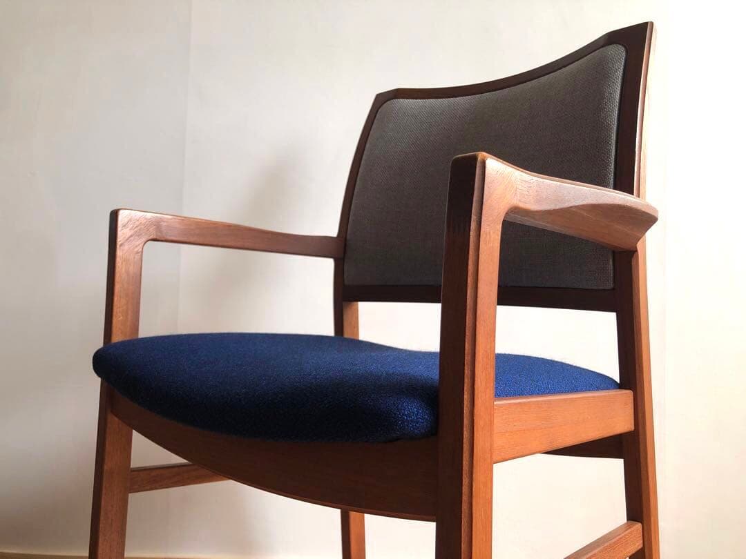 日田工芸 チーク無垢材 アームチェア② 生地新調 ダイニング デスクチェア 工芸