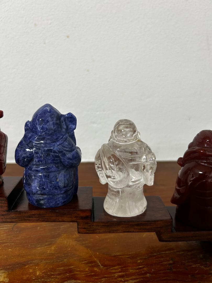 昆*庚様 七福神 天然石置物7体セット　超美品