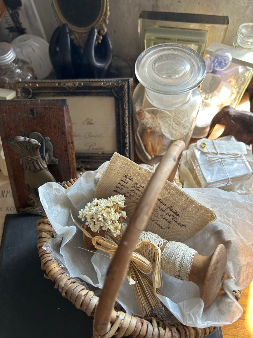 アンティーク ベルギーレース 3種 糸巻き 小さなブーケ パニエセット