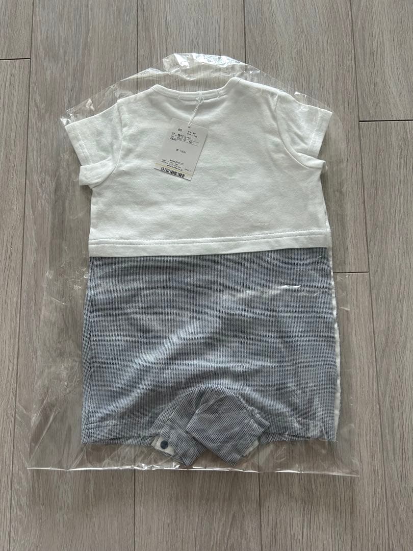 ファミリア　ロンパース　サイズ80 動物刺繍 半袖オールインワン グレー