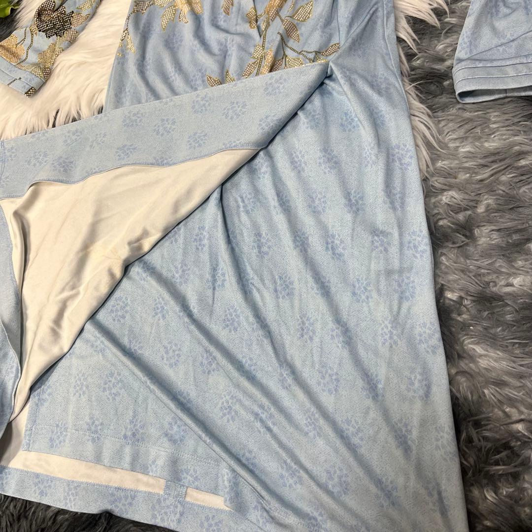 kay me シルク100%花あさぎ ワンピース 11号　定価8万　未使用タグ付