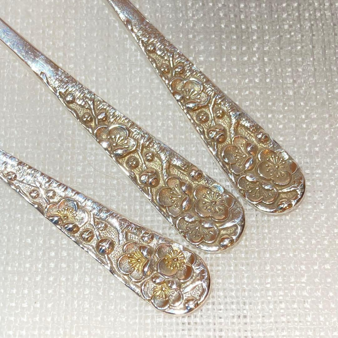 85 純銀梅花装飾モカスプーン3本セット