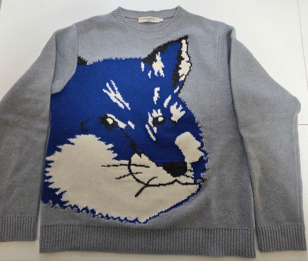 メゾンキツネ　狐デザイン ニットセーター グレー/ブルー
