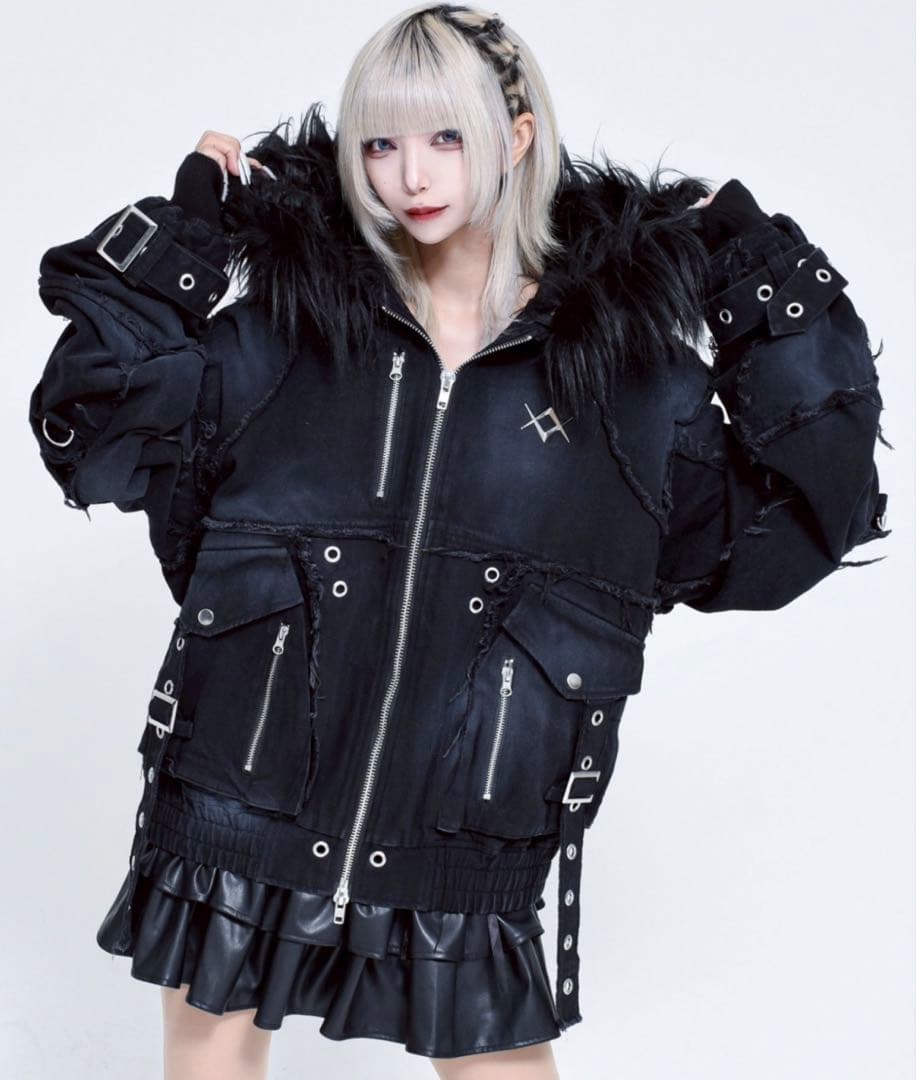 美品 完売品 REFLEM レフレム デニムフリンジN2Bジャケット ブラック