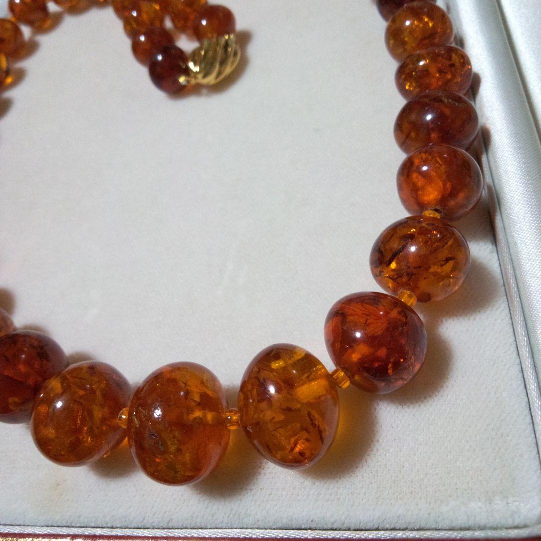 オレンジ アンバービーズ ネックレス