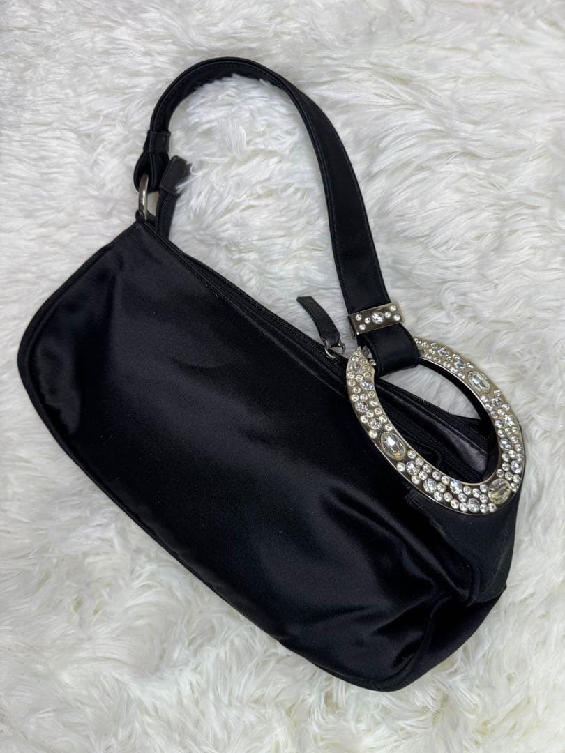 Sergio Rossi ビジュー付きブラックサテンパーティーバッグ
