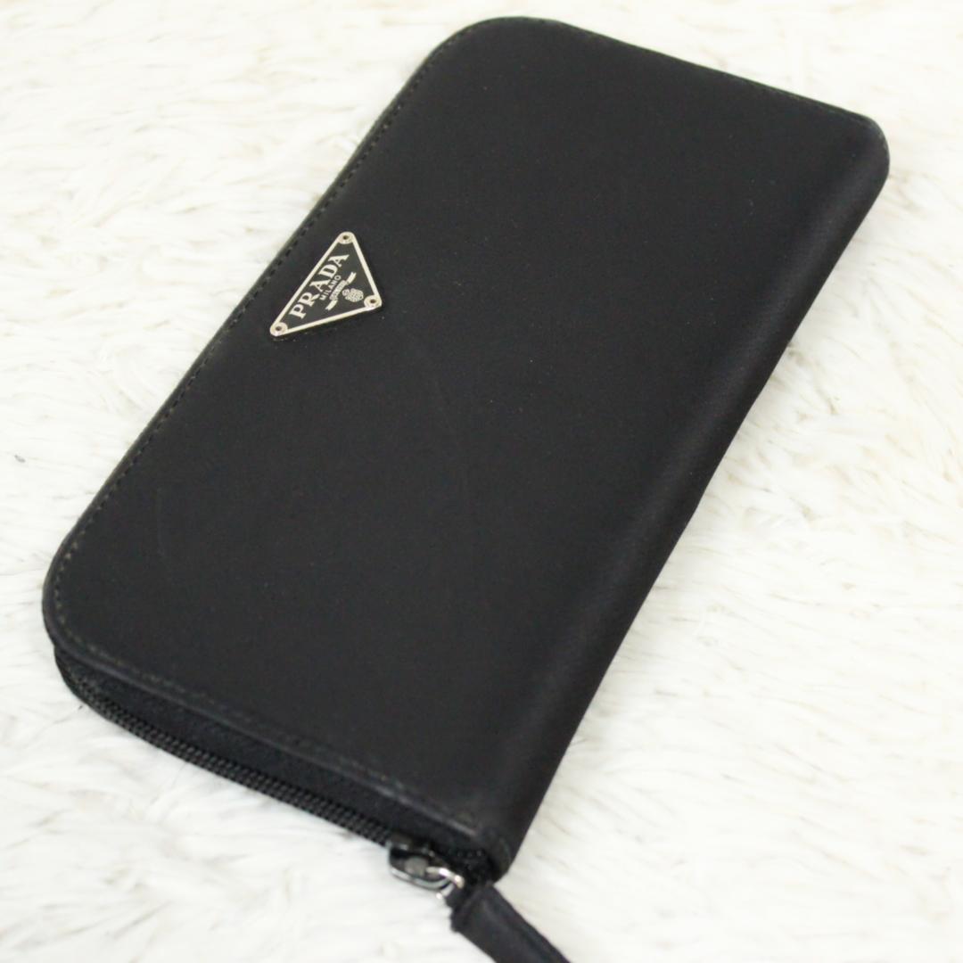プラダ 長財布 ラウンドジップ 三角ロゴ ナイロン レザー ブラック PRADA