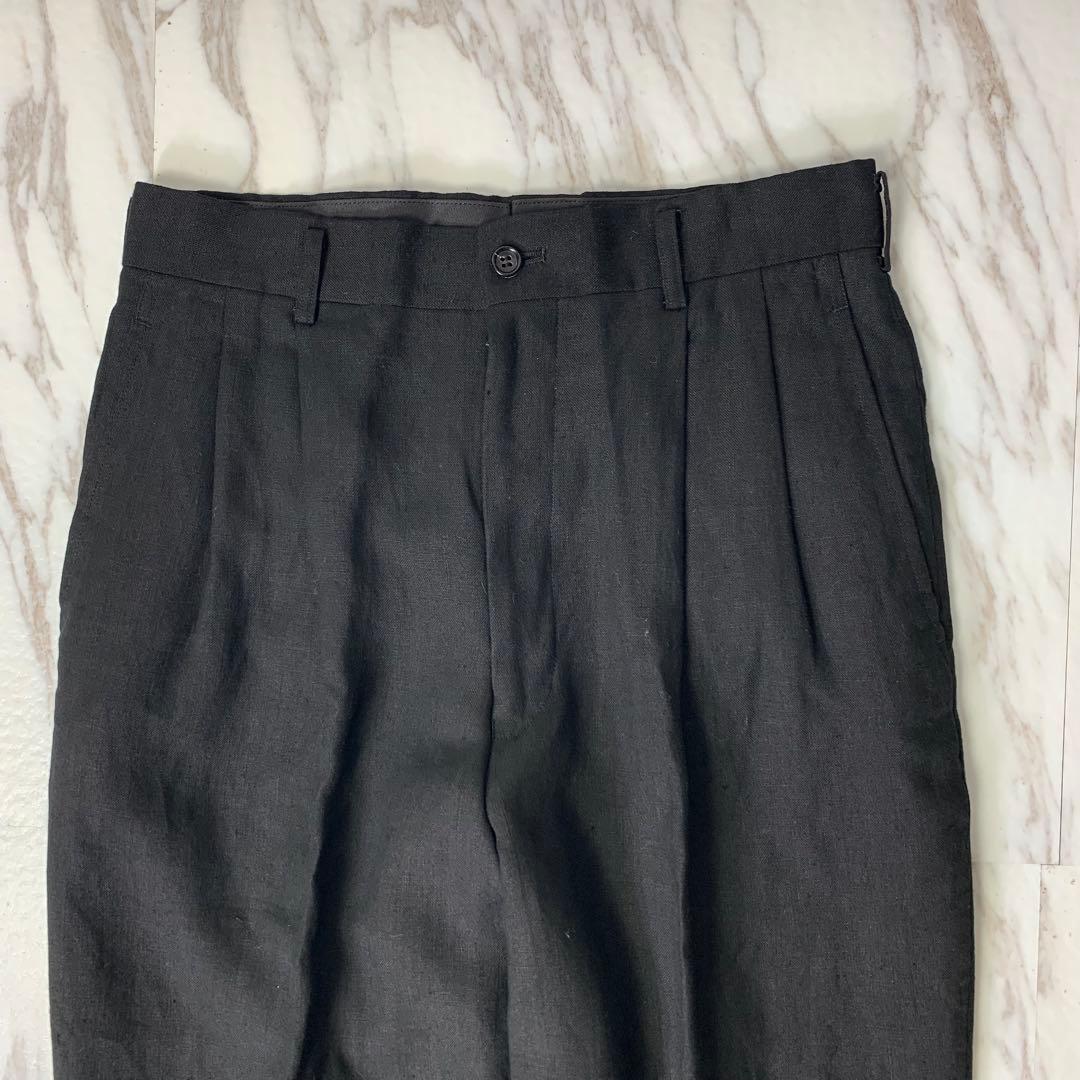 90s コムデギャルソンオム リネンツータックスラックス S ブラック 日本製