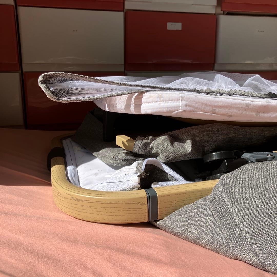 HZDMJ ベビーベッド グレー メッシュサイド