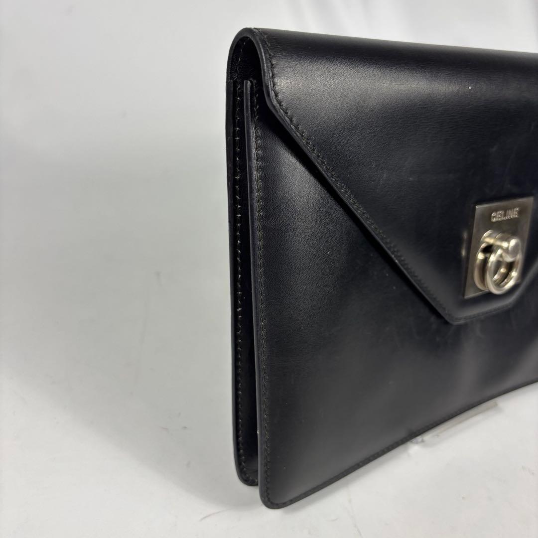 CELINE　セリーヌ　ヴィンテージ　クラッチバッグ　シルバー金具　レザー　黒
