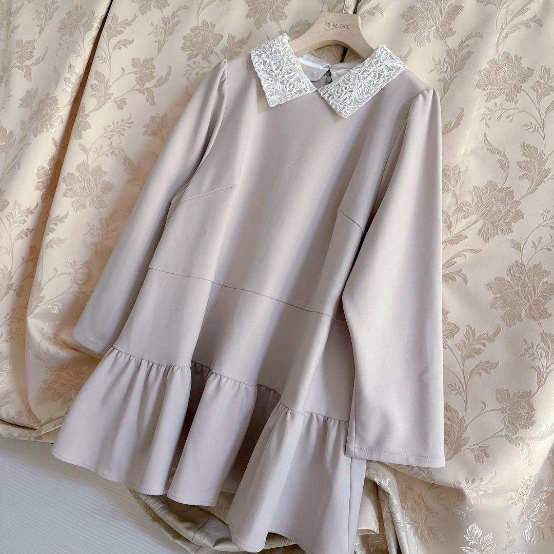 美品 大きいサイズ ローズティアラ 2way 襟レース フリルチュニック ワンピ