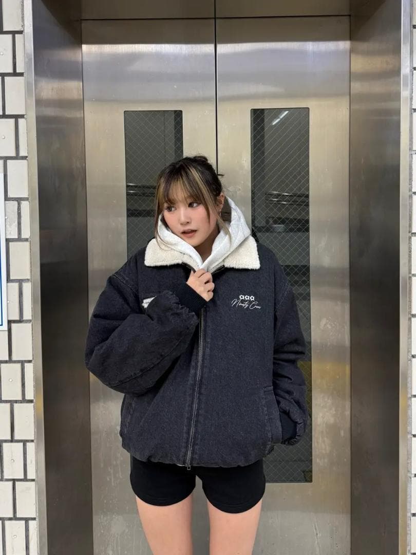 L 新品 9090 Bullet Logo Boa Denim Jacket