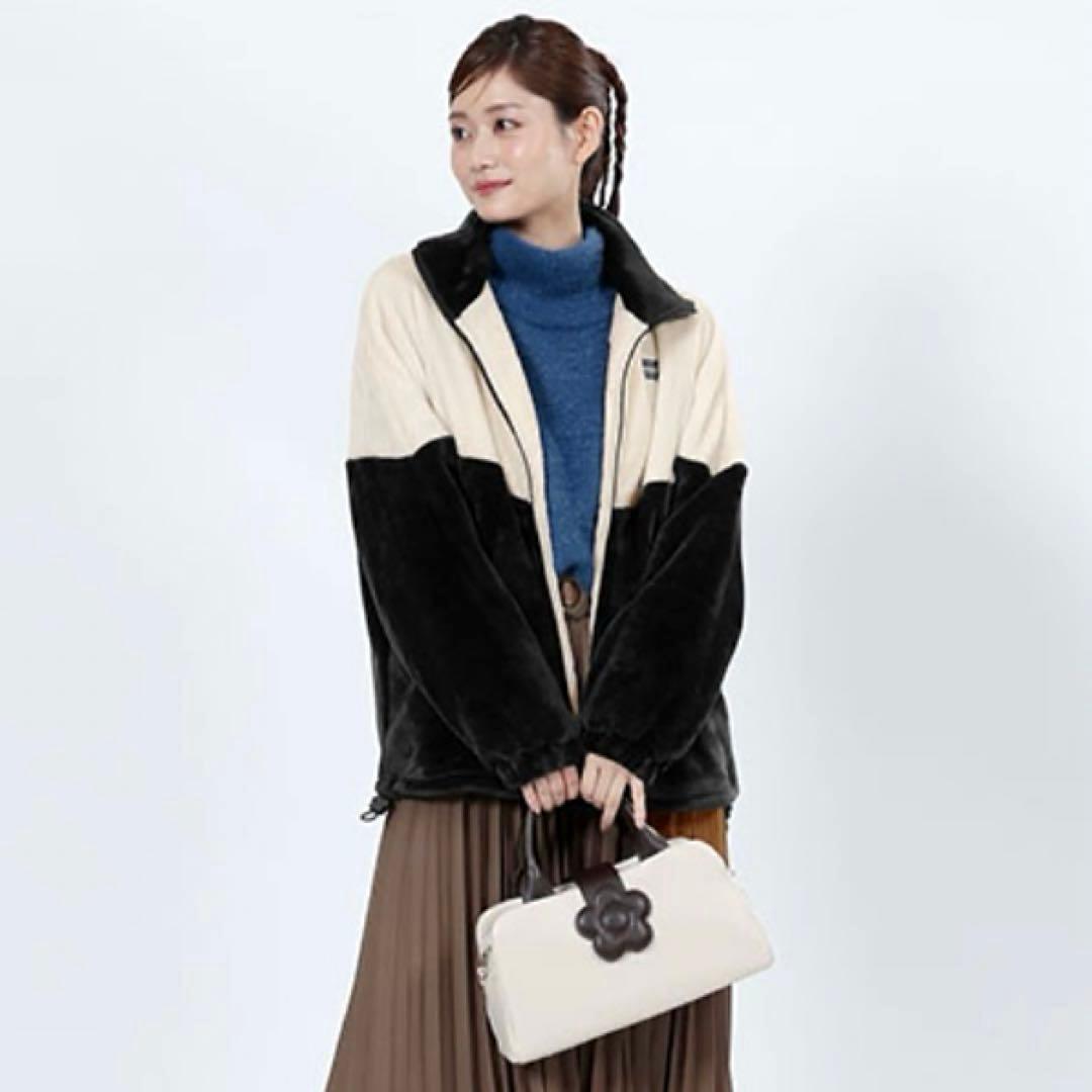 新品タグ付き！マリークワント　バイカラーフリースビッグブルゾン　ブラック