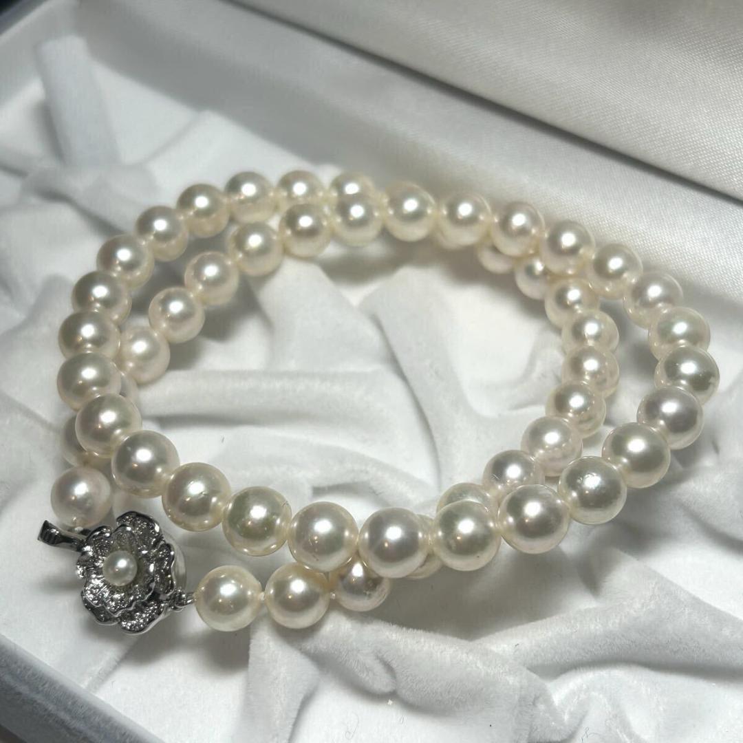 あこや 約7.5-8.0mm パールネックレス 真珠 テリ抜群 ラウンド SV