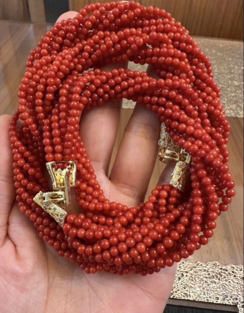 K-771-1 赤珊瑚　サンゴ　ネックレス　ブレスレット　2点セット