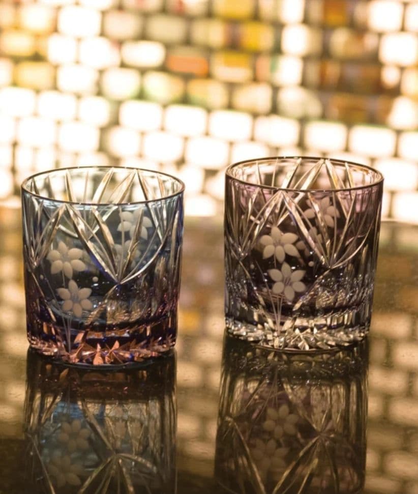 江戸切子　花籠文様 　ミニオールド　硝子　グラス　　M-3067-BP