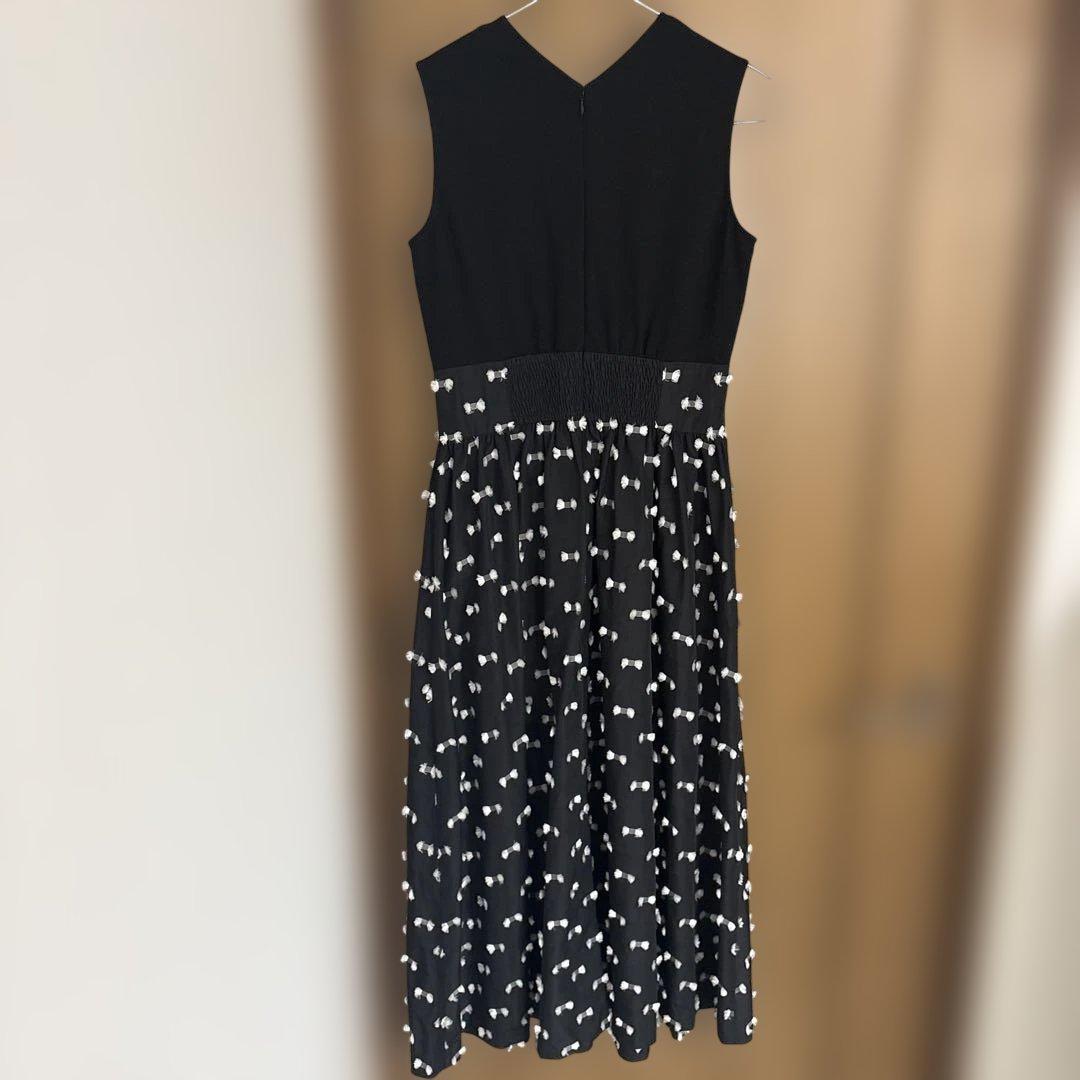 ユナイテッドアローズ　リボン カットジャカード ロングワンピース　ブラック