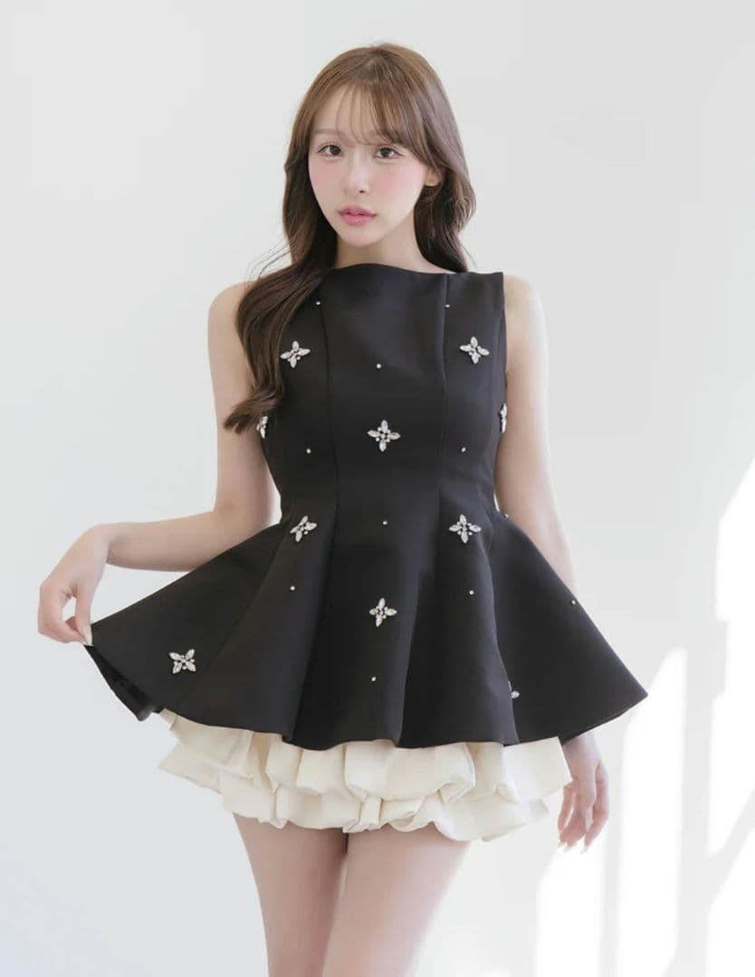 Darich ダーリッチ ビジューフレアバルーンミニドレス