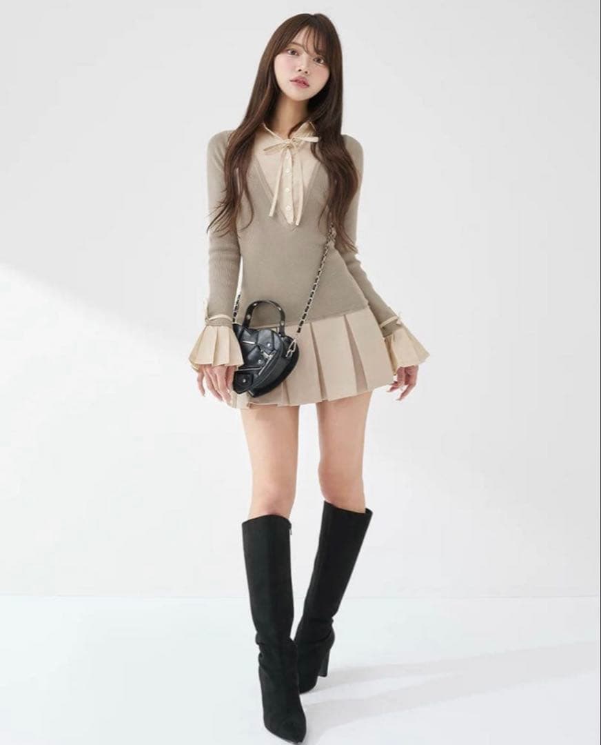 ダーリッチ 【Darich】シャツドッキングプリーツミニワンピース