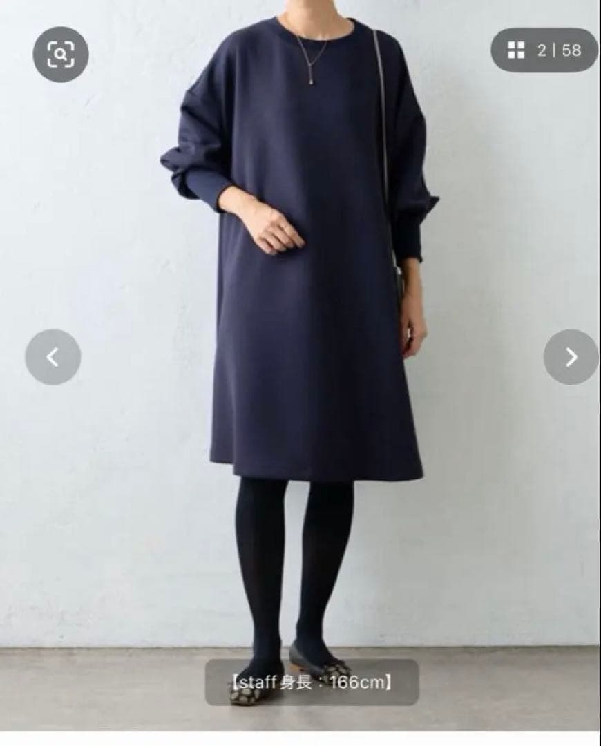 BEARDSLEY 袖パフダンボールワンピース　ネイビー