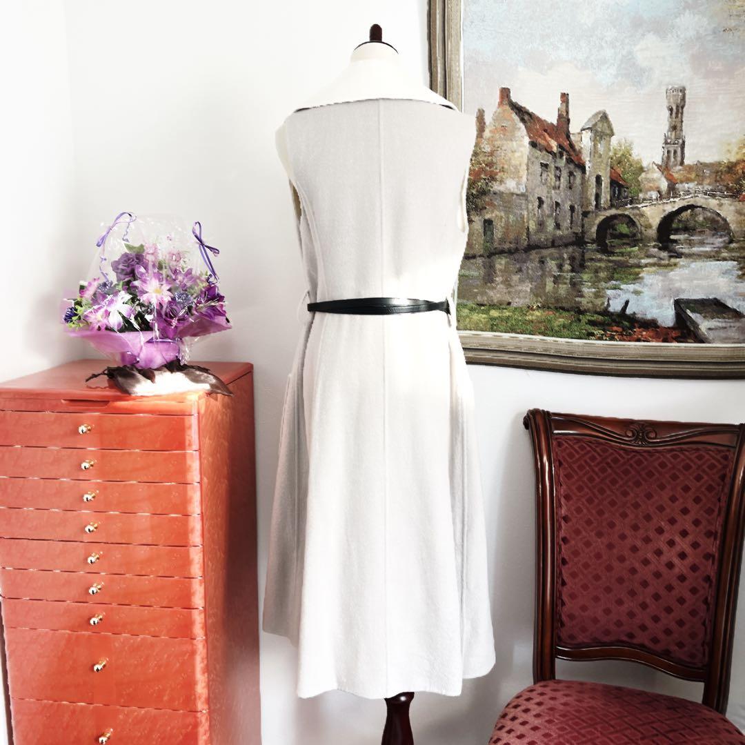 美品　foxyフォクシー　ダブルフェイス ウール　ロング　ジレ　ベルト　グレー