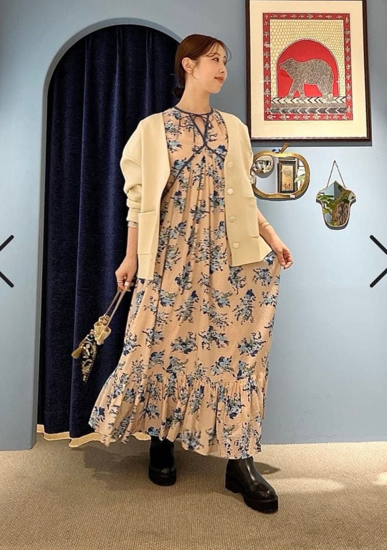 値下げ⭕️Cotton Rayon Flower Print Piping S